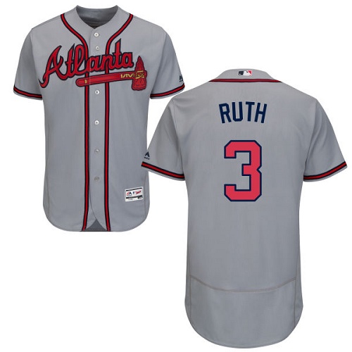 Braves #3 Babe Ruth Grey Flexbase Authentic Collection Stitched MLB Jersey - Click Image to Close